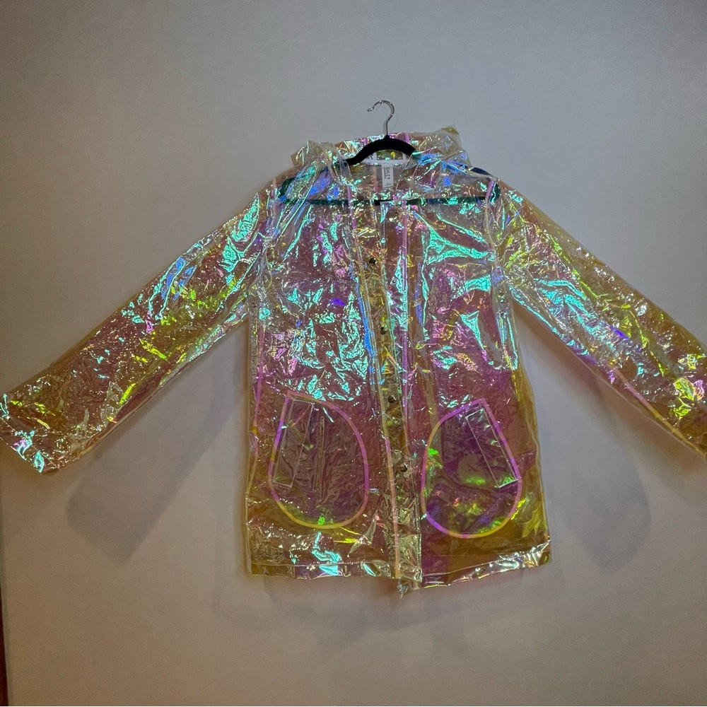 Ashley by 26 International sheer iridescent raincoat size L large